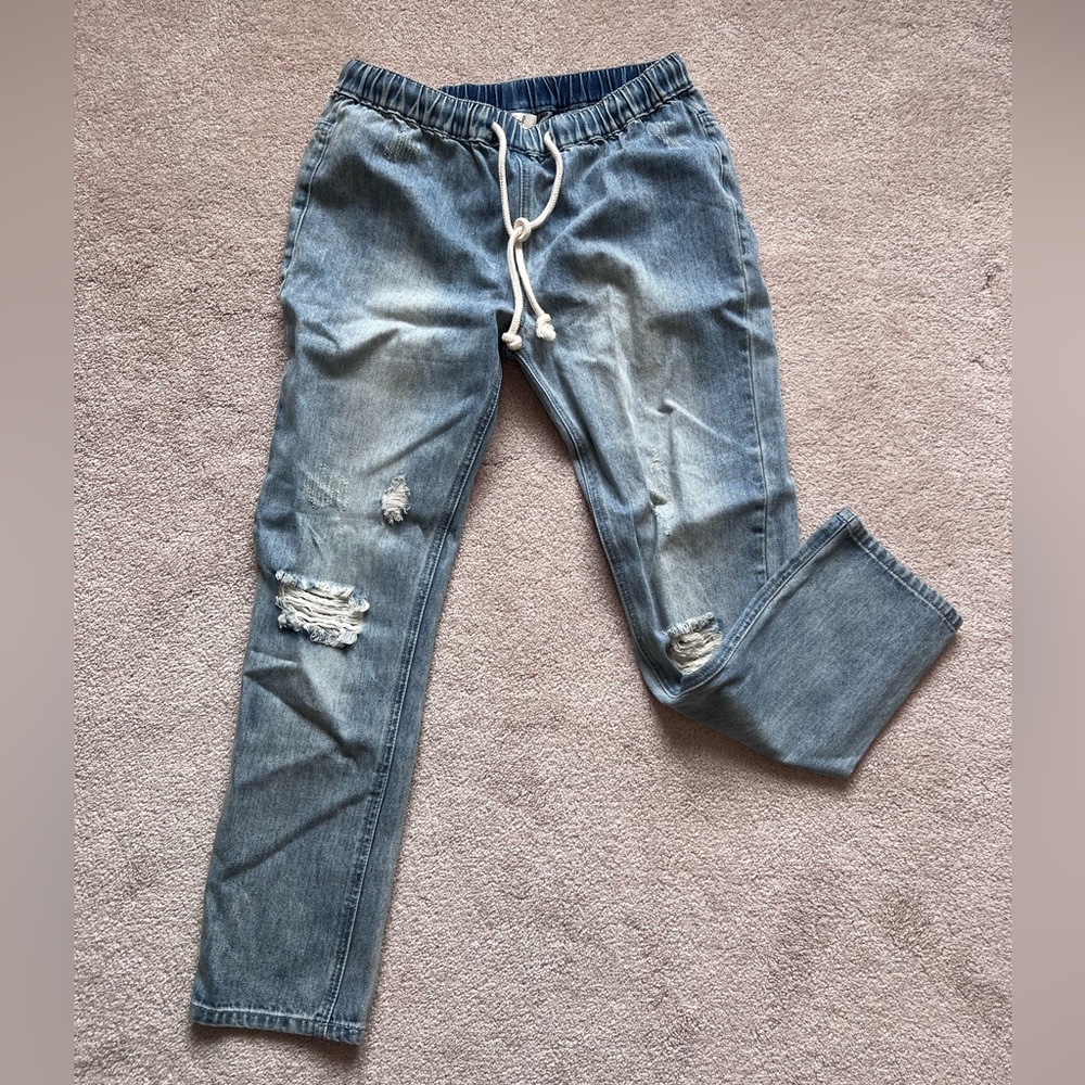Easel Distressed Denim Joggers | Like New